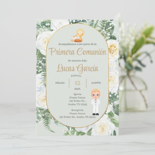 Invitación Primera Comunión Niño Kaart (Staand voorkant)