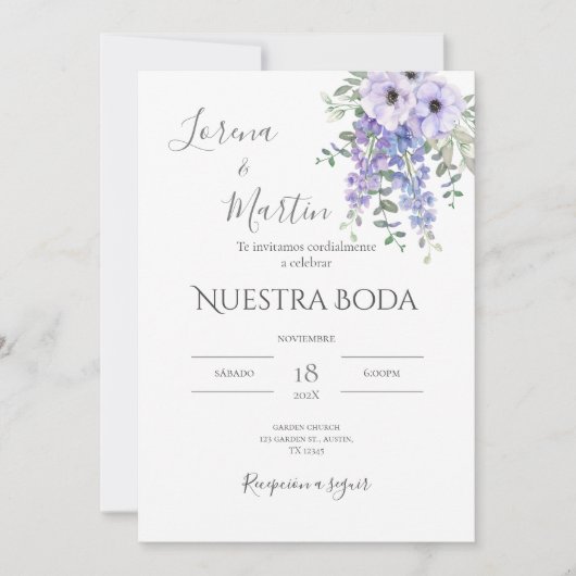 Invitación Purple Floral wedding invitation in (Devant)