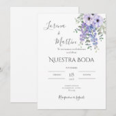 Invitación Purple Floral wedding invitation in Kaart (Voorkant / Achterkant)