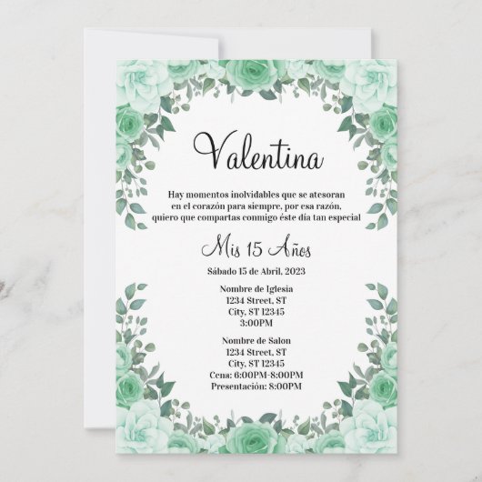 Invitación Quinceaña Kaart (Voorkant)