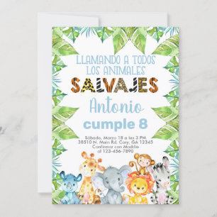 Invitación safari animals, niño, boy, oerwoud. kaart