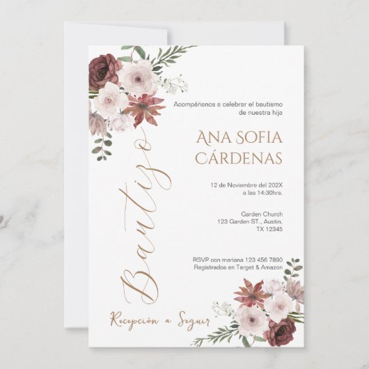 Invitación Spanish Baptism Girl invitation pink (Devant)