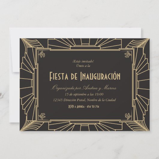 Invitación temática de 1920 fiesta de inauguración kaart (Voorkant)