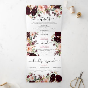 Invitación Tríptica Elegante triptiek bloemenfoto Drieluik Uitnodiging