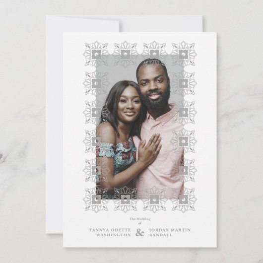 Invitación Wedding Grey Fancy Ornament Lace Effect Kaart (Voorkant)