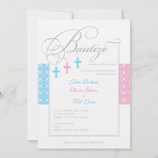 Invitaciones de bautizo  | Los bebés triplete Kaart (Voorkant)