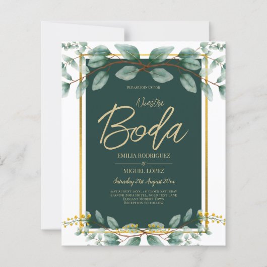 Invitaciones de Boda Bilingües Verde Esmeralda (Voorkant)