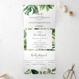 Invitaciones de boda trifásica moderna - Tropica d Drieluik Uitnodiging