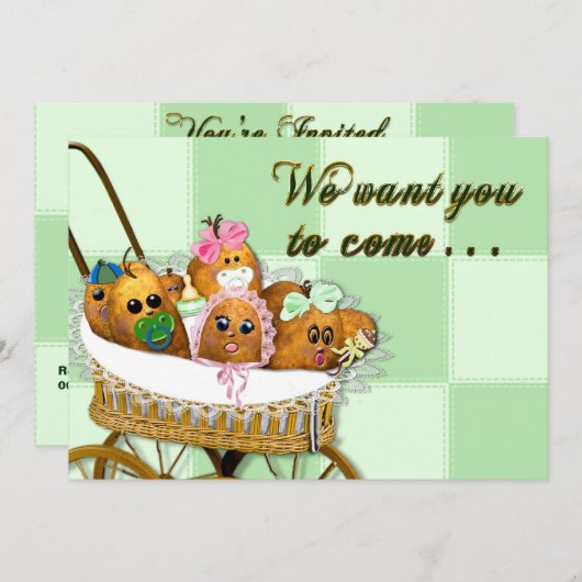 INVITATIE - MULTIDOELEINDE - POTATOSPUDS VOOR BABY KAART (Voorkant / Achterkant)