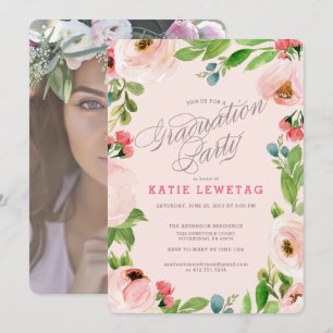 INVITATIE PINK FLORAL GRADUATION ARTIJ KAART