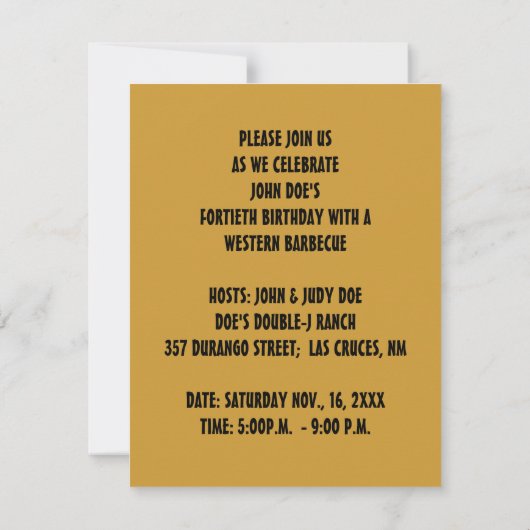 INVITATIES VAN westerne THEMED BIRTHDAY PARTIJ Kaart (Achterkant)