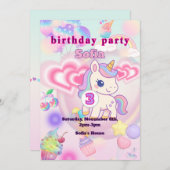 INVITATION かわいいピンクのゆるふわユニコーン♡女の子の誕生日パーティー (Devant / Derrière)