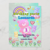 INVITATION かわいいブルーのゆるふわくまさん♡男の子の誕生日パーティー (Devant / Derrière)