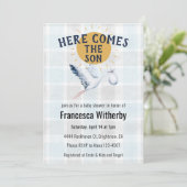 Invitation 001 Sky 020 Fog Sun Plaid Stork Baby Shower (Debout devant)