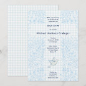 Invitation 001 Sky Dove Botanique Croix Gingham Baptême (Devant / Derrière)