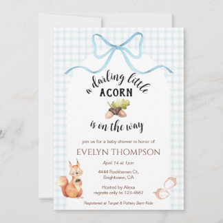 Invitation 001 Sky Squirrel Acorn Gingham Bow Baby Shower
