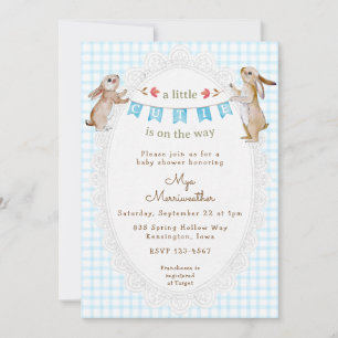 Invitation 002 Bleu Céruléen Douce Lapine à Carreaux Baby Sho