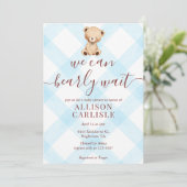 Invitation 002 Cerulean Blue Teddy Bear Gingham Baby Shower (Debout devant)