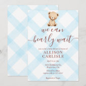 Invitation 002 Cerulean Blue Teddy Bear Gingham Baby Shower (Devant / Derrière)