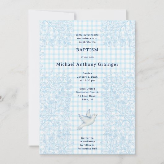 Invitation 002 Colombe Céruléenne Botanique Croisée Gingham B (Devant)