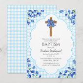 Invitation 002 Fleur de Bleu Céleste Croix Rustique Design Ba (Devant / Derrière)