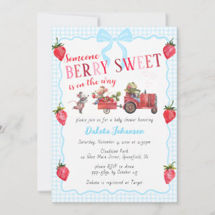 Invitation 002 Gingham Céruléen Baie Douce Fête Prénatale de 