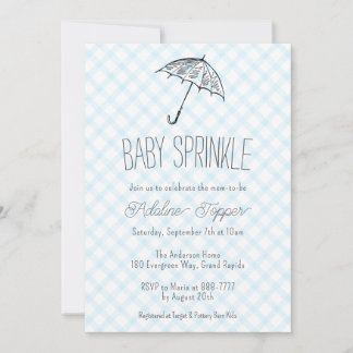 Invitation 002 Parapluie Moderne Gingham Baby Sprinkle Cerule
