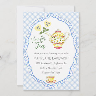 Invitation 003 Bleu Cobalt Mignon Gingham Baby Shower Thé Dan