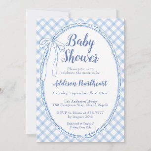 Invitation 003 Cérémonie de Naissance à Dentelle Gingham Bleu