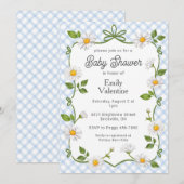 Invitation 003 Cobalt Blue Floral Daisy Plaid Baby Shower (Devant / Derrière)