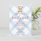 Invitation 003 Cobalt Blue Teddy Bear Gingham Baby Shower (Debout devant)