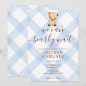Invitation 003 Cobalt Blue Teddy Bear Gingham Baby Shower (Devant / Derrière)