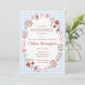 Invitation 003 Cobalt Blue Wildflower Bow Gingham Baby Shower (Debout devant)