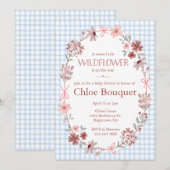 Invitation 003 Cobalt Blue Wildflower Bow Gingham Baby Shower (Devant / Derrière)