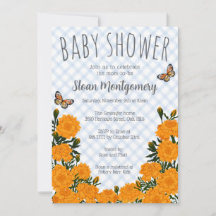 Invitation 003 Cobalt Monarch Papillon Tagète Baby Shower