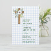 Invitation 003 Coblalt Rustique Verdure Croix en Bois Baptême (Debout devant)