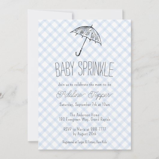 Invitation 003 Parapluie Moderne Baby Sprinkle Gingham (Devant)