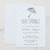 Invitation 003 Parapluie Moderne Baby Sprinkle Gingham (Devant / Derrière)