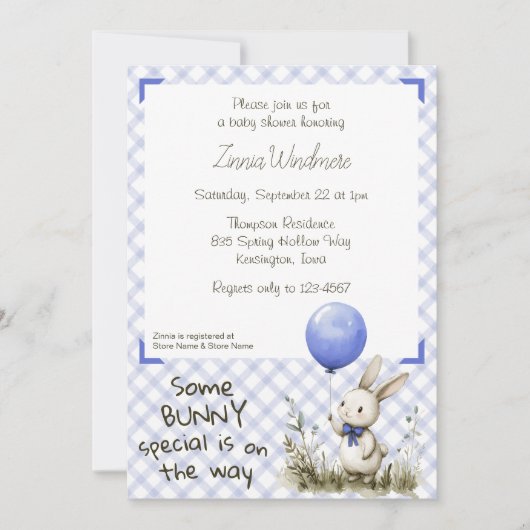 Invitation 004 Bleu Indigo • Fête de Bébé Some Bunny Spécial (Devant)