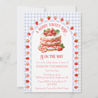 Invitation 004 Fête Prénatale Bébé Gâteau aux Fraises Bleu In