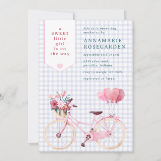 Invitation 004 Fille au vélo Fleur Sucrée Bleu Indigo Baby Sh
