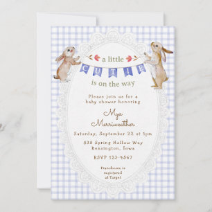 Invitation 004 Indigo Bleu Douce Lapine à Carreaux Baby Showe