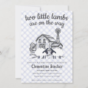 Invitation 004 Indigo Bleu Petits Agneaux Gingham Baby Shower
