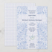 Invitation 004 Indigo Colombe Botanique Croisé Gingham Baptêm (Devant / Derrière)