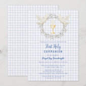 Invitation 004 Indigo Colombe & Chalice Gingham Première Comm (Devant / Derrière)