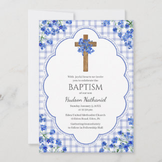 Invitation 004 Indigo Fleurir Croix Rustique Design Baptême