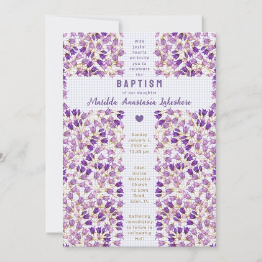 Invitation 004 Indigo Vitrail Gingham Baptême (Devant)