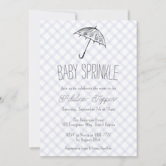 Invitation 004 Parapluie Moderne Bébé Sprinkle Gingham (Devant)