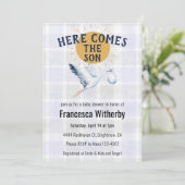 Invitation 005 Iris 020 Fog Sun Plaid Stork Baby Shower (Debout devant)