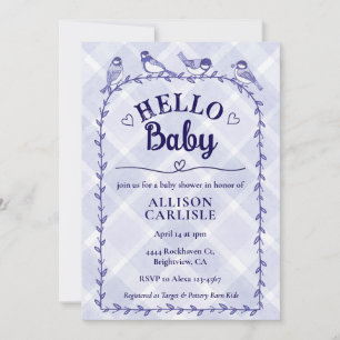 Invitation 005 Iris Aquarelle Gingham Oiseaux Baby Shower